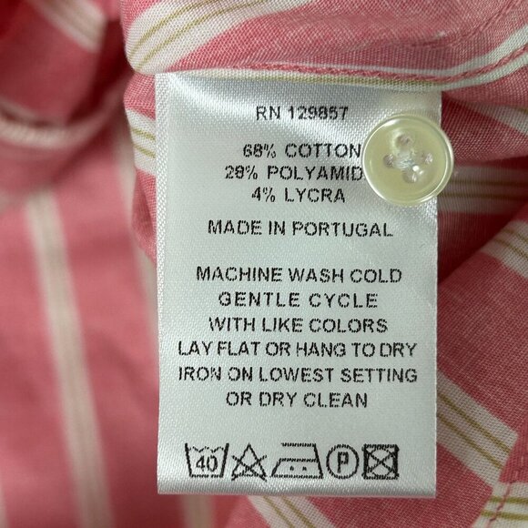 The Shirt Rochelle Behrens Button Up Ruffle Size M Pink Striped Long Sleeves - Picture 5 of 10